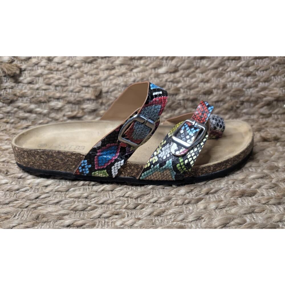 Love 83 Womens Multicolor Snake Print Thong Slip On Footbed Sandals Size 10